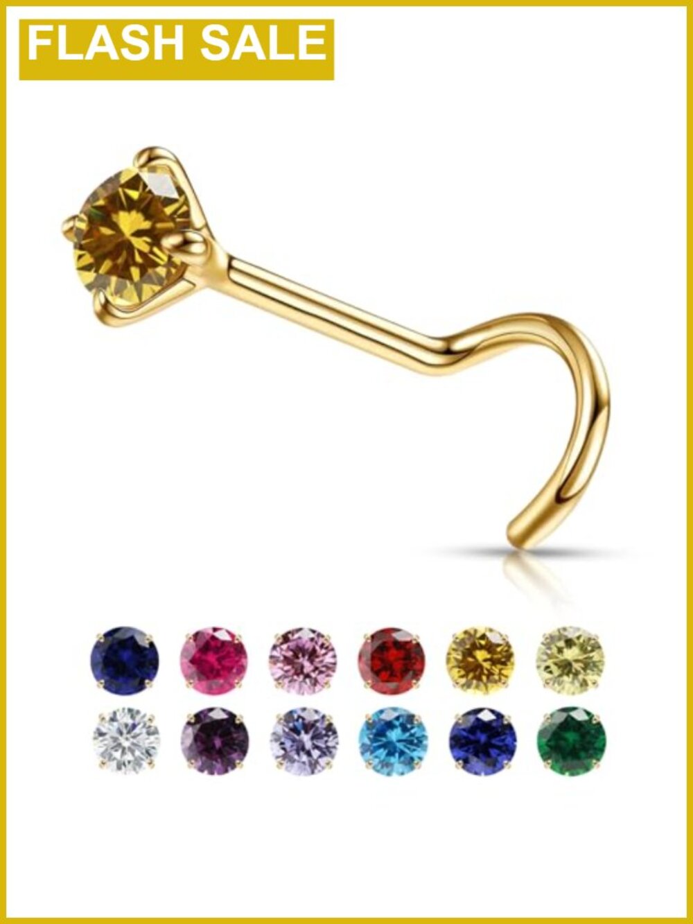 20G Gold Birthstone Nose Stud Hypoallergenic Stainless Steel Nose Ring 3mm CZ